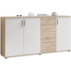 Stella Trading Bobby Chest of Drawers in Sonoma Oak Look, White, Modern Sideboard with Lots of Storage Space for Your Living Area, 160 x 82 x 35 cm (W x H x D)