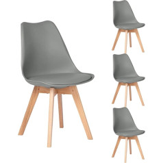 H.j Wedoo 4 x Dining Chairs Oak Upholstered Scandinavian Kitchen Chair Office Chair with Solid Wood Legs - Grey