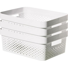 Curver Infinity Dots 100% Recycled Medium Storage Baskets, White, 11 Litre, Pack of 3
