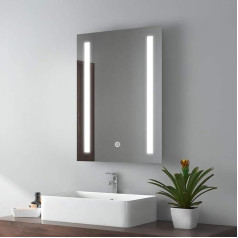 Emke LED Bathroom Mirror 50 x 70 cm with Lighting Cool White Light Mirror Bathroom Mirror Wall Mirror with Touch Switch + Anti-Fog IP44 Energy Saving
