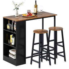 Sogesfurniture 3 Piece Bar Table Set, 36 Inch Wooden Counter Height Dining Table Set, Kitchen Table Set with 2 Stools, Storage Shelves for Home Dining Room, Brown