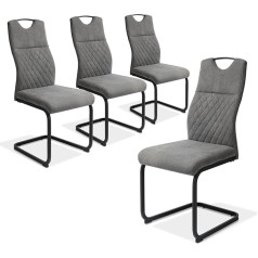 Jiexi Dining Room Chairs, Modern Set of 4, Swing Chairs, High Backrest, Technology Cloth, Padded Faux Leather Seat, Chrome-Plated Legs, Side Chairs, Living Room Chair (