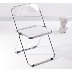 Kaihaowin Transparent Chair, Folding Chair, Modern Chrome Frame, Plastic Seat, Suitable for Dining Room, Living Room, Transparent, 48 x 48 x 76 cm