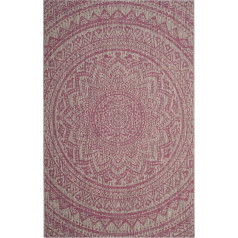 Safavieh Contemporary Indoor & Outdoor Courtyard Collection Short Pile, Light Grey and Fuchsia, 201 x 290 cm
