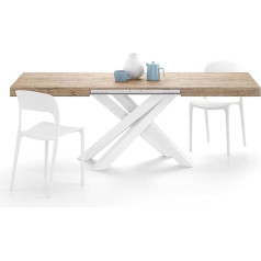 Mobili Fiver , Emma 140 cm Extendable Oak Table with White X-Legs, Laminated, Iron, Made in Italy