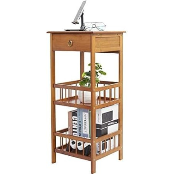 Fativo Bedside Table Wood Natural Brown: Bedside Table Bamboo Bedside Table with 3 Shelves and 1 Drawer Side Table for Bedroom Kitchen Hallway Balcony