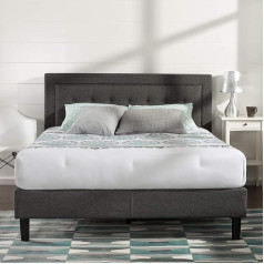 Zinus Lottie Upholstered Square Stitched Platform Bed, Metal/Wood/Fabric, Grey, 190 x 150 cm