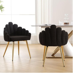 Wahson Office Chairs Wahson Dining Room Chairs Set of 2 Teddy Fabric Upholstered Chairs with Armrests Kitchen Chairs with Metal Frame for Dining Room, Black