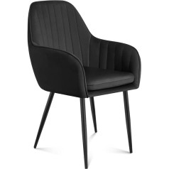 Mark Adler Prince 6.0 Dining Room Chairs Upholstered Chair Living Room Chair Armchair with Backrest and Armrests Velvet Seat Office Chair Kitchen Counter with Metal Legs Maximum Load 130 kg Black