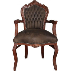 Casa Padrino Baroque Dining Room Chair with Armrests Brown / Brown Leather Look - Furniture