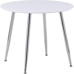 Goldfan Dining Table Round Wood Kitchen Table High Gloss Modern 90 cm Table with Metal Legs for Living Room Dining Room White