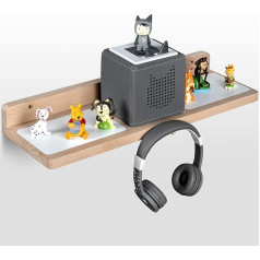 Matschepfütze ® Children's Shelf Compatible with Toniebox and Compatible with Tonie Shelf for Over 40 Figures for Secure Stand - Wall Shelf for Music Box - with Headphone Holder for Boys and Girls