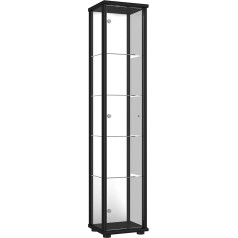K-Möbel Glass Display Case in Black (176 x 37 x 33 cm) with 4 Height-Adjustable Glass Shelves and Mirror, Model Car Display Cabinet, Black, Collector's Display Cabinet, Living Room Cabinet, Shelf
