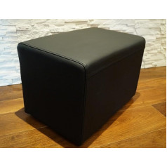 Quattro Meble Real Leather Stool 60 x 40 x 40 cm Cowhide Seat Cube Footstool Upholstered Stool Real Leather Puff Black