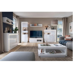Lomadox Modern Living Room Complete Set in White High Gloss 7-Piece Including Indirect Lighting