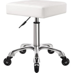 Wkwker PU Leather Adjustable Home Office Stool Rotating Beauty Stool with 10 cm Thicker Seat Cushion Salon Chair Stool for Kitchen Laboratory Office Massage Stool (White)