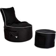 Bubibag Maverick Gaming Set - Bean Bag Chair with Stool / Footstool - Black with Piping of Different Optional Colours - Bean Bag with Side Pockets & Zip for Refilling - Perfect for Playstation PS4 / Xbox 360 / Xbox One / Nintendo