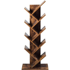 Giantex Bookcase, 10 Levels, Tree Bookcase, CD DVD Shelf, Standing Shelf, Tree Shape, Room Divider, Filing Shelf, Storage Shelf, Wood, Freestanding Wooden Shelf, 51 x 28 x 140 cm, Vintage Brown
