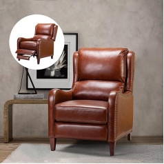 Fabrication Haus Genuine Leather Recliner Chair, Padded Recliner Chair, Single Modern TV Chair with Adjustable Backrest & Footrest for Living Room, Brown