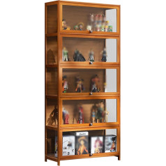 Harela Curio Glass Display Cabinet, 5-Tier Storage Shelf with Folding Door, Bamboo Storage Cabinet or Figures, Curio Collection Presentation, for Bedroom/Living Room and Study (Size : 17