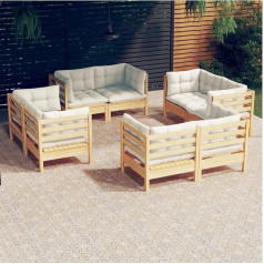 Camerina 8-Piece Garden Lounge Set with Cream Cushion Garden Lounge Set Garden Lounge Outdoor Garden Furniture Lounge Set with Cushion Pine Wood 3096058