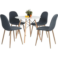 H.j Wedoo Round Dining Table, Wooden Kitchen Table, 80 x 80 x 72 cm, Natural Legs, Rubber Coasters, White