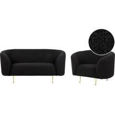 Beliani Loen Art Deco Bouclé 3-Seater Sofa Set Black Modern