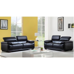 Vente-Unique - Coffee Set Leather 3+2 - Black - Macelo