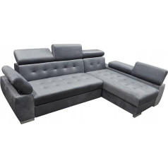 Meble-Lux - OTTO Corner Sofa with Sleep Function, Spring Core, Adjustable Headrests, Easy Folding Mechanism, Bed Function, Additional Storage Space, Plush Grey, Right