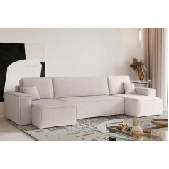 Kaiser Möbel Best U-Shape Corner Sofa with Sleep Function and Bed Box Sofa U-Shape Couch U-Shape Sofa U-Shape Fabric Neve Beige