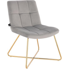 Svita Lynn Fluffy Chair, Cosy Lounge Chair, Cocktail Chair, Club Chair, Upholstered Chair without Armrests, Golden Legs, Velvet Upholstery (Grey)