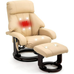 Mingone Recliner Chair with Reclining Function, Electric TV Chair with Stool, Massage Chair with Heat Function, TV Chair for Living Room, 360° Rotatable, Faux Leather, Beige