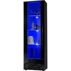 Generic Display Cabinet T40 | Carcass in Black Matt Front in Black High Gloss | 60 x 192 x 42 cm | Living Room | Modern Style