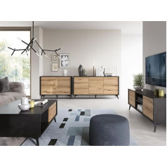 Lomadox Living Room Set of 4 with Coffee Table Sideboard Chest of Drawers TV Lowboard Black Oak Modern