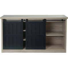 Mendler Sideboard HWC-K75, Highboard Shelf Cabinet, Sliding Door, 7 Compartments, Wood Look, Industrial Metal, 84 x 150 x 40 cm, Natural Colour
