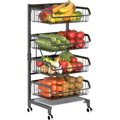 Treesunshine Side Trolley with Wheels, Kitchen Trolley with Worktop, Serving Trolley with Extendable Basket Made of Iron Carbon Alloy, Kitchen Trolley with Large Storage Space (4 Levels|New)