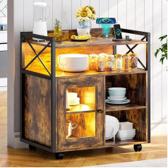 Figbird LED küchenschrank Buffetschrank Sideboard für Esszimmer, Landhausstil Vorratsschrank Mit Kabelloser Ladestation, Mehrzweckschrank Automatischem Sensor RGB 20-Farben Dimmbares Bücherregal