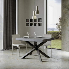 Itamoby , Volantis Extendable Table 180->440 cm, Concrete Table Top and Anthracite Frame L.180 P.90 H.77 (Extendible up to L.440 with 5 Extensions)