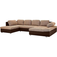 Cavadore Fabiane Living Area with XL Longchair / Sofa Bed with Bed Box and Arm Function / Includes 6 Back Cushions / 340 x 85 x 190 cm / Material Mix Brown / Light Brown