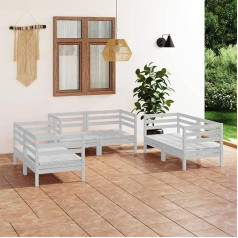 Barash 6-TLG. Garten-Lounge-Set Gartenlounge-Set Balkon MöBel Lounge Set Lounge-Sofagarnitur Garten MöBel DraußEn Weiß Massivholz Kiefer