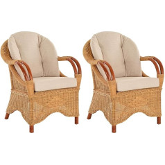 Krines Home Set of 2 Wide Conservatory Rattan Chairs, Natural Rattan Armchairs, Armrest, Living Room, Rattan Furniture (Honey/Reddish Brown)