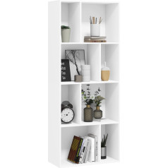 Woltu SK032ws Bookcase, Shelf with 8 Open Compartments, Standing Shelf, White, Cube Shelf, Room Divider Shelf, Storage Shelf for Living Room, Kitchen, Office, 60 x 143.5 x 29 cm