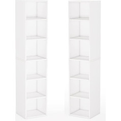 Tribesigns Bookcase Set of 2 with 6 Levels, 180 cm Standing Shelf, Slim Storage Shelf, Bookcase, Cube Shelves for Living Room, Bedroom, Office, White