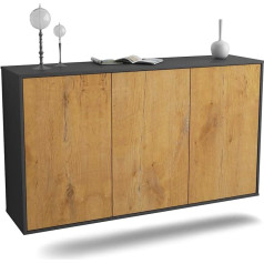 Dekati Chattanooga Hanging Sideboard (136 x 77 x 35 cm) Anthracite Matt Body - Front Wood Design Oak - Push to Open