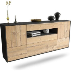 Dekati Savannah Sideboard Hanging (180 x 77 x 35 cm) Body Anthracite Matt - Front Wood Design Pine - Push to Open - Smooth Running Rails