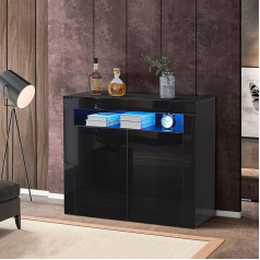 Lemroe Adjustable Sideboard with 16 Colours, USB LED Lights, Cabinet with 2 High Gloss Fronts, Cabinet with 1 Open Shelf and 4 Storage Cubes for Dining Room and Home Furniture