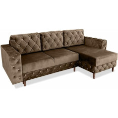 Ares Meble Delux Upholstered Corner Sofa with Sleep Function and Bedding Container, 3-Seater Relaxing Sofa, Big Sofa with Sleep Function, Living Room Sofa, Sofa Bed, 140 x 200 cm, Walnut, Light Brown