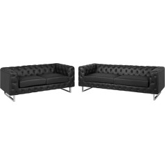 Beliani Vissland Sofa Set of 2 / 3 Seater Sofa Faux Leather Chesterfield Style Modern Black