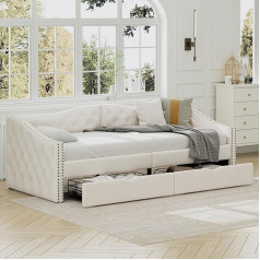 90x200cm Schlafsofa mit Stauraum - Funktionsbett aus Leinen & MDF mit Schubladen