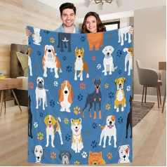Ririx Überwurfdecke mit niedlichem Pfotenabdruck-Hundemuster, für Bett, Couch, Sofa, Stuhl, Camping und Reisen, leichte Decke, Größe L (203,4 x 152,4 cm)